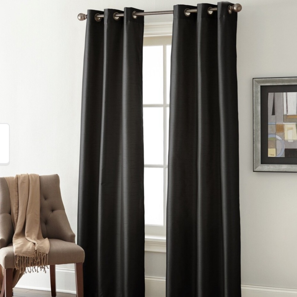 Modern Threads 96” Black Faux Silk Blackout Curtain Panel Pair Long Curt…